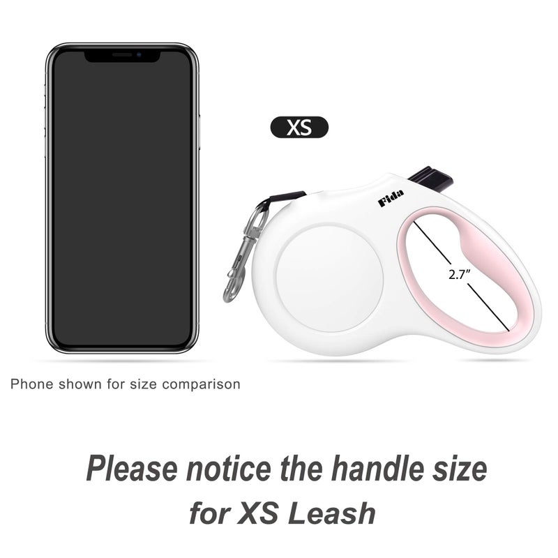 Fida Retractable Dog Leash with Dispenser and Poop Bags, 10 ft Pet Walking Leash for X-Small Dog or Cat up to 18 lbs, Anti-Slip Handle, Tangle Free, Reflective Nylon Tape (XS, White) - Image 5